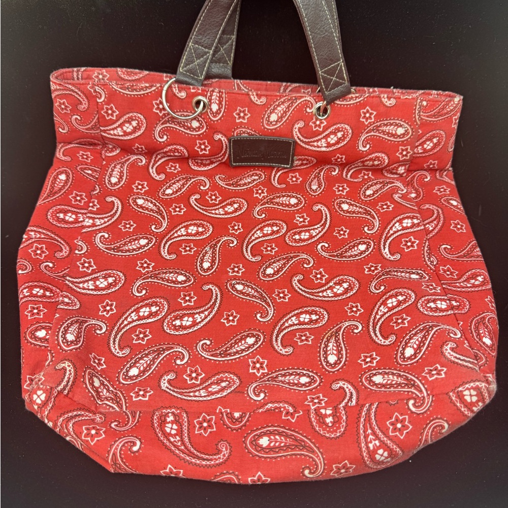 Neiman Marcus Red Paisley Tote Bag